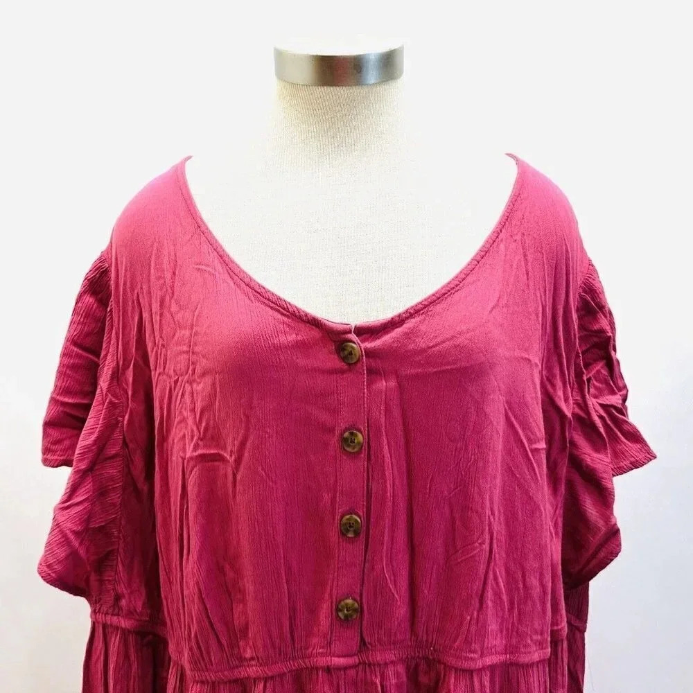 NWT SONOMA Women Short Sleeve Pullover Pink Elastic Waist V-Neck Dress Size 3X